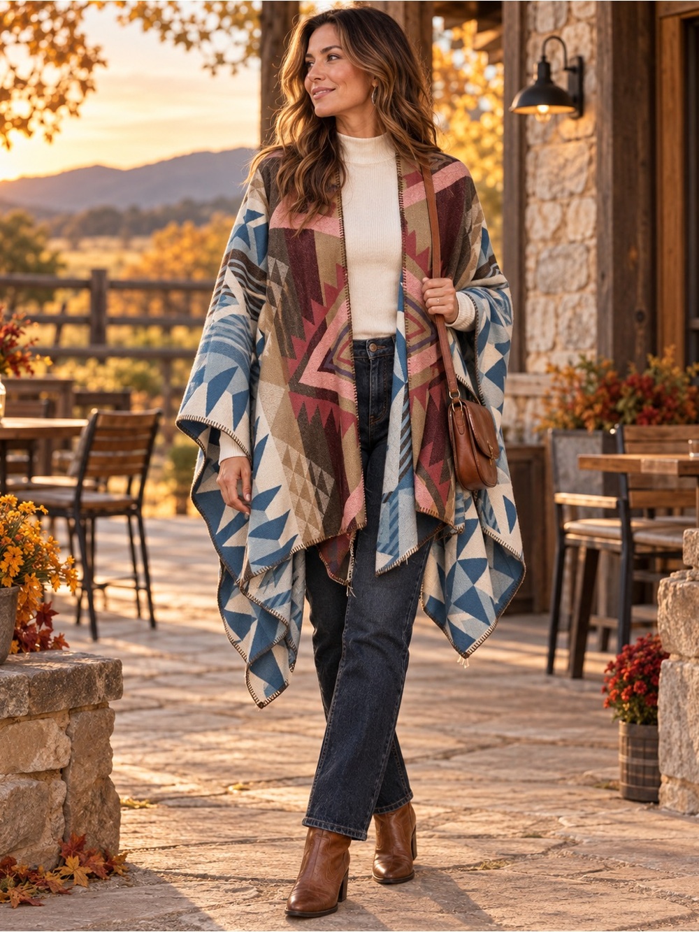 Shyanne Southwestern Print Ruana Shawl One Size